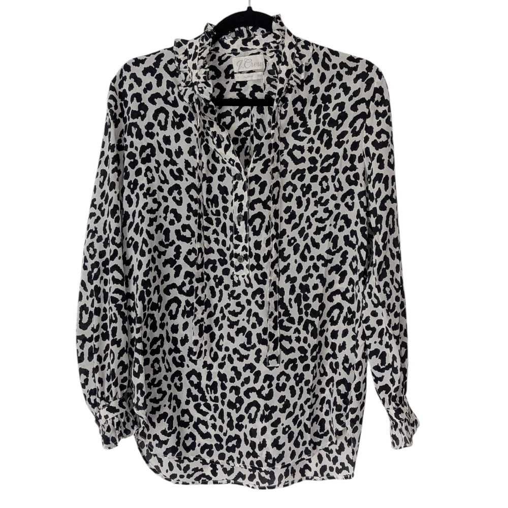 J. Crew Black/White Leopard Silk Blouse Sz.2